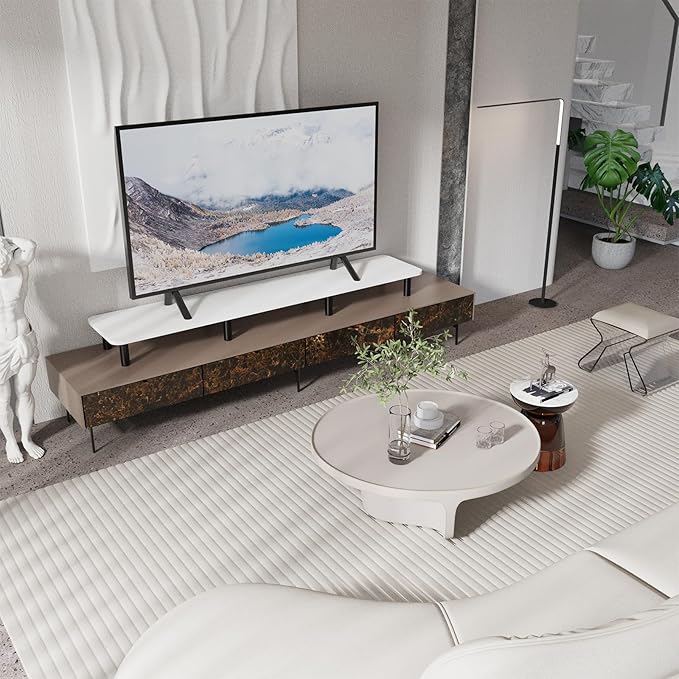 Dual Monitor Stand Riser 43.7 inch Large Extra Long Monitor Stand Riser Wide TV Stand Riser Monitor Stand for 2 Monitors Wood & Steel Leg Desktop Riser Desk Organization Home Office (White)