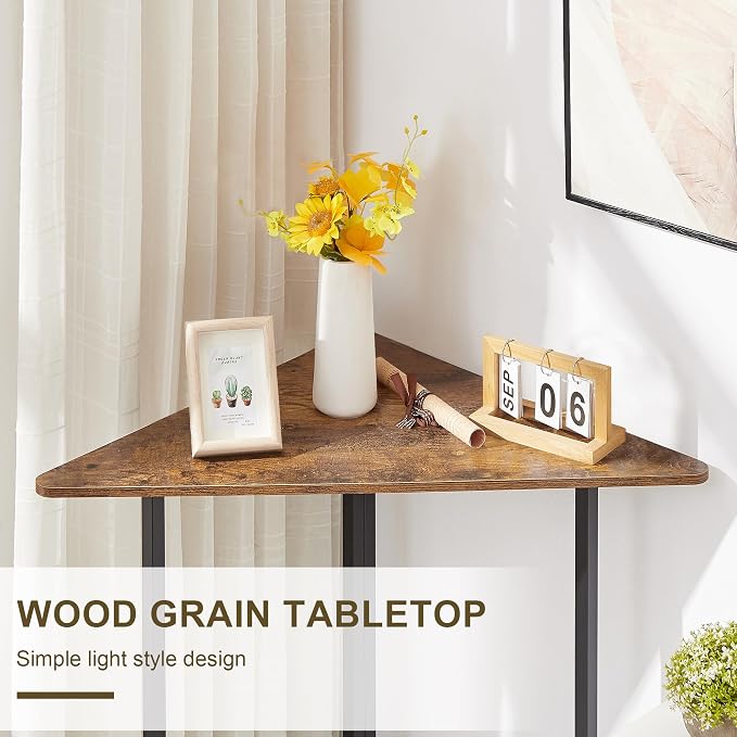 VECELO Ϲоrnеr Shelf, End/Side Tables Ϲоrnеr Computer Desk Storage Shelf for Small Space Triangle Steel Frame Ϲоrnеr Shelves with Metal Frame, Living Room, Bathroom, Brown 31.1"