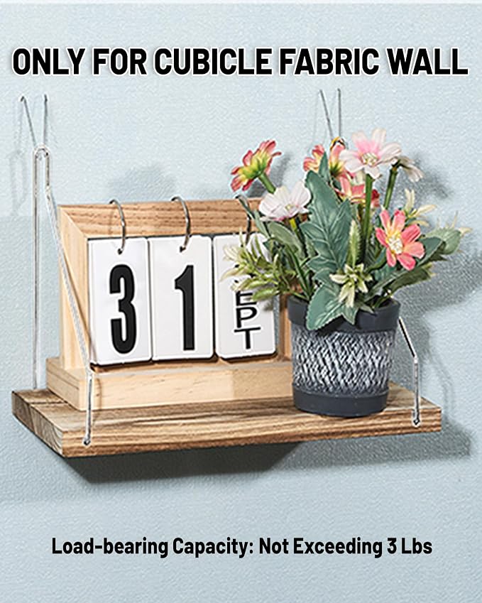 3-Pack Cubicle Shelf For Fabric Walls With Hooks：12x6.0in Wooden Cubicle Shelf Hanging Silver Bracket Use For Office Cubicle Accessories Office Stylish Ations Cubicle Decorations For Women Desk