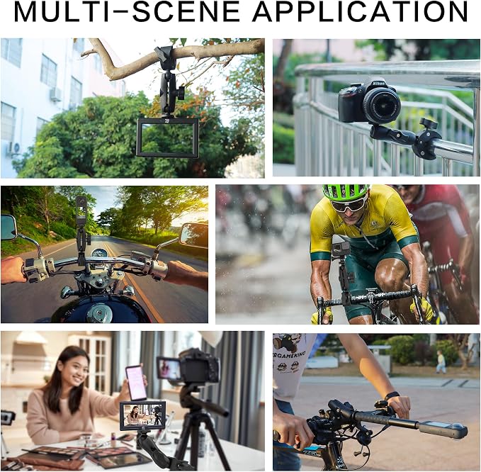 Taisioner Super Camera Clamp Mount 3.6" Socket Arm 360°Ball Head Magic Arm 1/4" Thread for Canon Nikon/Digital Camera/DSLR/Gopro/Insta360/LED Light(Gopro Adapter,Phone Holder)