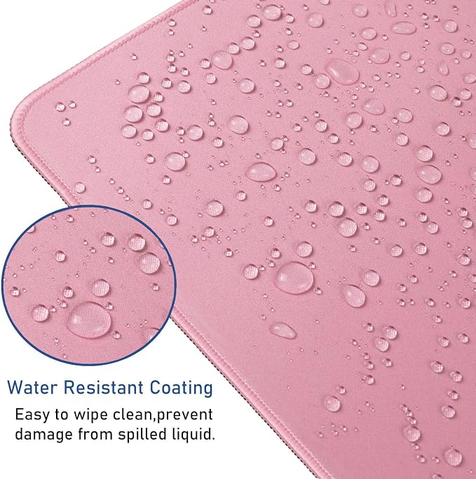 Large Mouse Pad with Stitched Edges, Durable Non-Slip Natural Rubber Base, Waterproof Computer Keyboard Pad Mat for Esports Pros/Gamer/Desktop/Office/Home - Pink