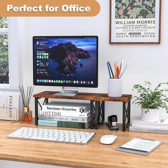 HavenlyYouth Desk Shelf, 2 Tier Wood Desktop Bookshelf, Adjustable Freestanding Stackable Desk Organizer, Desktop Shelf Organizer Storage Rack, Desk Display Rack for Office, Home, Rustic