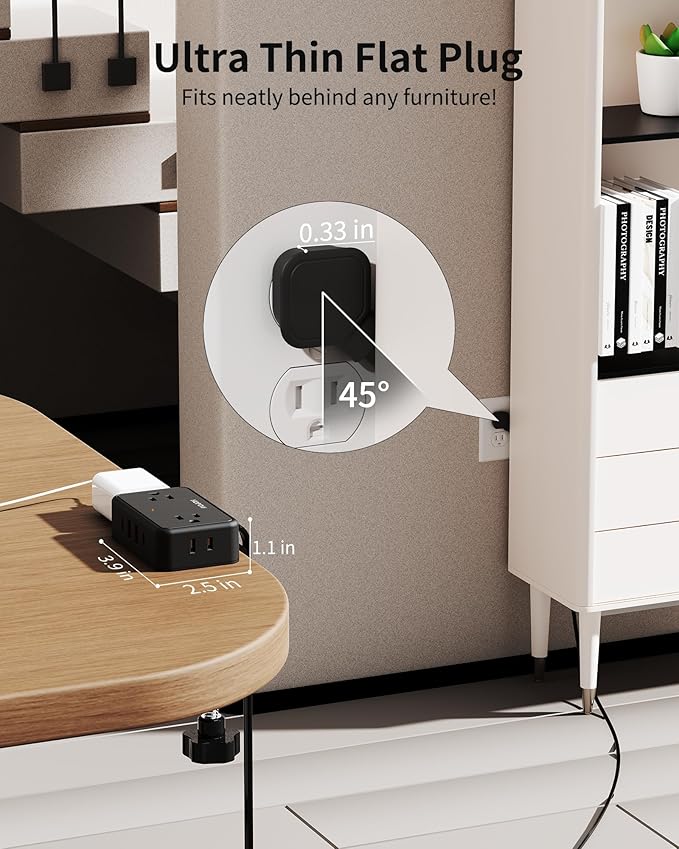 HOPOW Desk Clamp Power Strip, Desktop Mount Charging Station with 4 Outlets 4 USB Ports (2 USB C), 10Ft Under Desk Power Strip, Fits 2.75" Tabletop Edge, Extension Cord for Home Office, Black