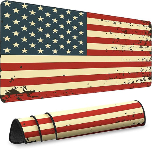 Gaming Desk Mat with Silky Smooth Surface & Exquisite Patterns,31.5x11.8 Inches Large-Sized Mouse Pad, Perfect for Extended Gaming,Work,and Home Office Decor (American Flag 2)