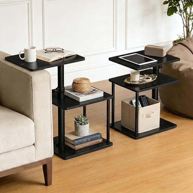 Faesun Swivel Side Table for Couch Arm, Adjustable C End Table for Recliner or Bed, Tv Trays with Storage Shelf for Small Spaces Small Nightstand Table for Living Room, Bedroom，2pc