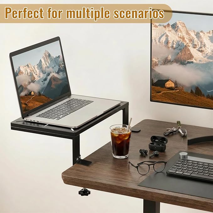 Desk Extender 15 in Clamp on Desk Shelf for Desk Organizer in Office and Game，Metal Desktop Shelf with Ventilation Holes Effective Heat Dissipation，Direction and Height Adjustable