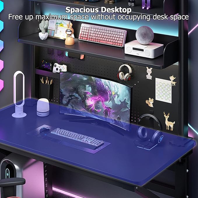 Multipurpose Metal Clamp On Desk Organizer Shelf,Desk Extender Pegboard Workstation with Adjustable Shelf Desk Hutch,Space Saving Privacy Panel for Home Office Dorm