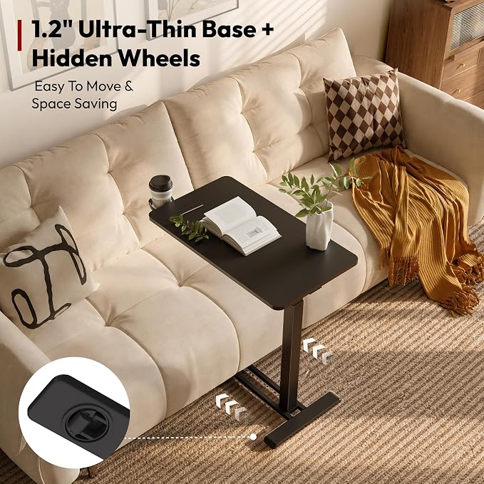 SANODESK Adjustable Overbed Bedside Table Pneumatic Adjustable Height Laptop Computer Standing Desk Cart with Tray, Hospital and Home Use(23.6" W x 13.8" D,Maple)