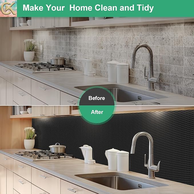 Self-Adhesive Shelf Liner Kitchen Liner, Waterproof Backed Paper Easy Peel and Stick Contact Liner Without Residue for Decor Your Desk Surface, Kitchen Countertops (Black, 23.6 x 118.1 inches)
