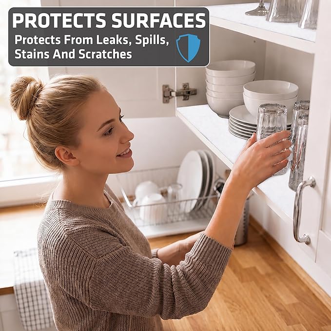 Drymate Premium Luxury Shelf & Drawer Liner, Thick Cushioned Fabric, Non-Adhesive, Absorbent, Waterproof, Slip-Resistant, Liners for Kitchen Cabinets, Cupboards (USA Made)(12”x59”)(2-Pack)(White)