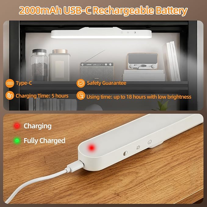 ShineTech Rechargeable LED Desk Lamp for Home Office, Magnetic Cordless Clip On Desk Light with Clamp, 3 Color Modes & Stepless Dimming, Eye-Caring Gooseneck Lamp for Reading, Study, White
