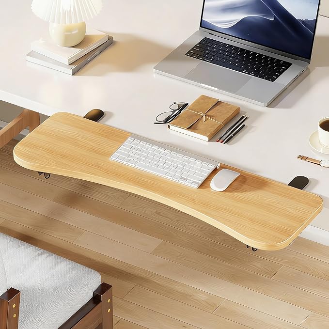 Natural,76 * 24,Ergonomics Desk Extender Tray, Desktop Extender, 30"x9.4" Clamp on Table Mount Arm Wrist Rest Shelf, Small Table Edge Extender Tray, 90° Foldable Computer Arm Rest for Desk