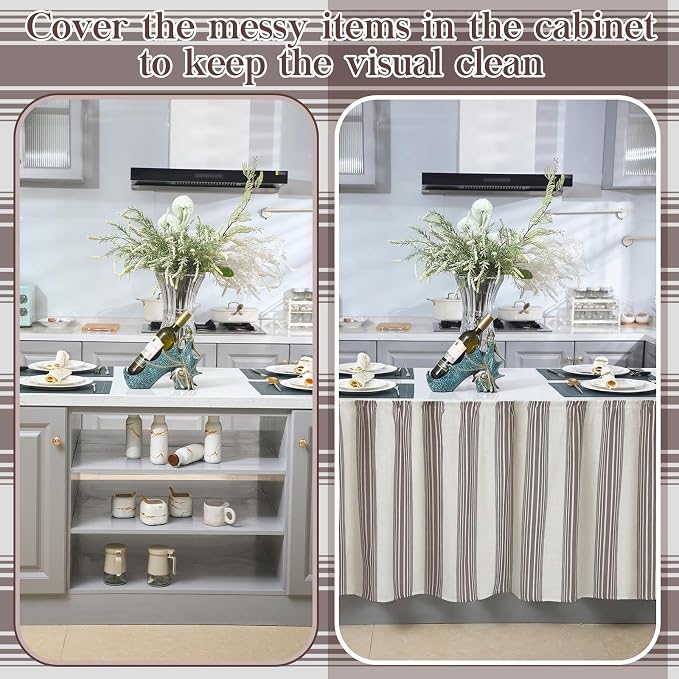 VitalCozy Cabinet Curtain 28" W x 51" L Sink Skirt for Bathroom Kitchen Grey Stripes Short Curtain for Home Classroom Farmhouse Rustic Drape Under Desk Privacy Drape for Laundry Room
