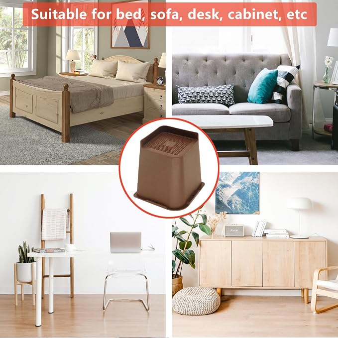 8 Pack Dark Brown Bed Risers 6 inch Heavy Duty, Oversized Furniture Risers, Bed Lifts Risers for Table, Sofa, Chair, Couch, Desk, Bed Frame Risers Supports Up to 6,500 Lbs