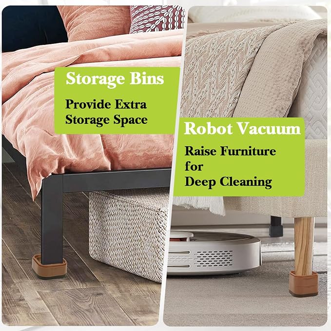 4 Pack Furniture Risers 3 Inch, Adjustable Bed Risers Heavy Duty for Table Desk Couch Chair Sofa Cabinet Bed Legs Dorm, Square Stackable Bed Raisers Blocks Lift Height 1", 2",3"or 4", Brown