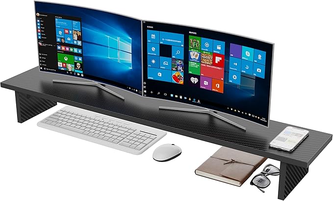 EUREKA ERGONOMIC Dual Monitor Stand - Adjustable Legs, Dual Monitor Riser, Carbon Fiber Computer Monitor Stand, Desktop Organizer, Monitor Stand Riser for PC, Computer, Laptop (Black)