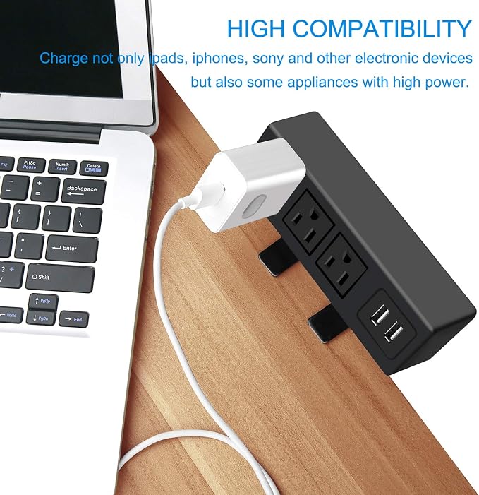 CCCEI 3 Outlet Desk Clamp Power Strip with USB Ports, Desktop Power Strip Surge Protector 1200J. Table Mount Charging Power Station, on Edge Power Outlet 125V 12A 1500W.