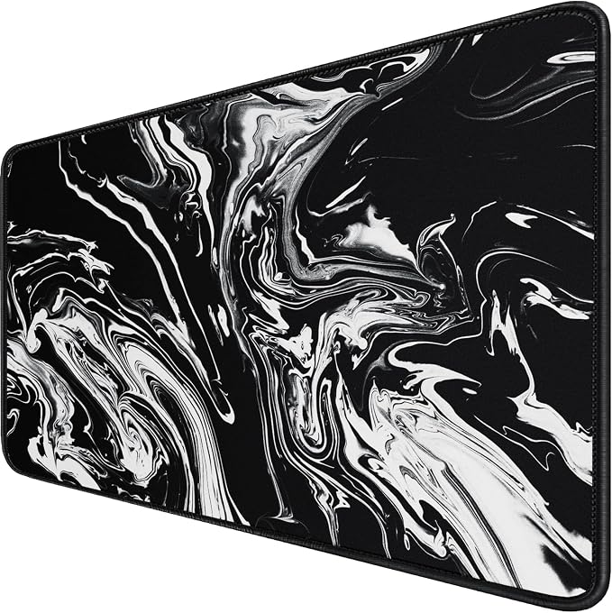 Large Extended Gaming Mouse Pad with Stitched Edges, Durable Non-Slip Natural Rubber Base, Waterproof Computer Keyboard Pad Mat for Esports Pros/Gamer/Desktop/Office/Home - Black White