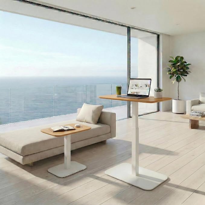 Elevance Height Adjustable Side Table, White Base, Golden Maple Top | Sofa Laptop Table for Couch & Bed | Small C-Shape End Table for Home or Office