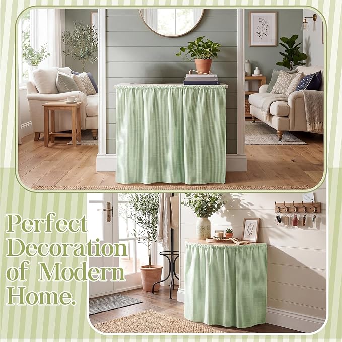 VitalCozy Cabinet Curtain 35" W X 35" L Sink Skirt for Bathroom Kitchen Sage Green Stripes Spring Short Curtain for Home Classroom Farmhouse Rustic Drape Under Desk Privacy Drape for Laundry Room