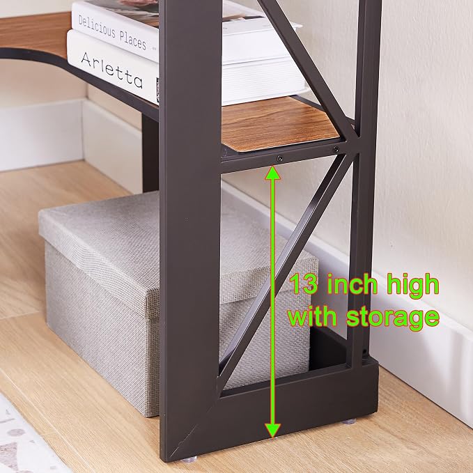 VECELO Corner Computer Desk 41 x 30 inches with Smooth Keyboard & Storage Shelves for Home Office Workstation, Teak