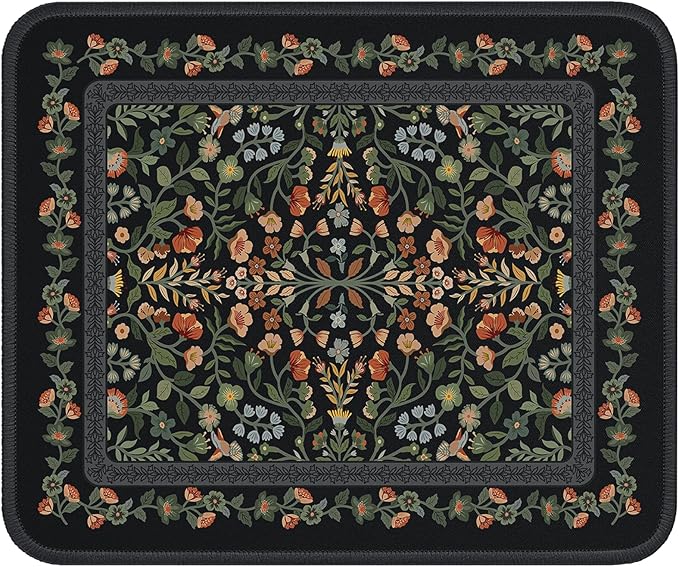 iCasso Aesthetic Small Floral Mouse Pad, Mini Portable Travel Mousepad, Anti-Slip and Comfortable Cloth Mouse Mat 7.9"x9.5" with Stitched Edges for Computer, Laptop, Office, Home(Black)