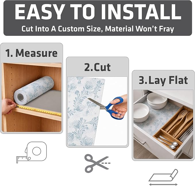 Drymate Premium Luxury Shelf & Drawer Liner, Thick Cushioned Fabric, Non-Adhesive, Absorbent, Waterproof, Slip-Resistant, Liners for Kitchen Cabinets, Cupboards (USA Made)(12”x59”)(2-Pack)(Light Blue)