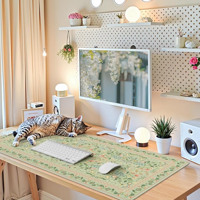 iCasso Desk Mat for Keyboard and Mouse, Large Mouse Pad, Desk Pad Mat, Anti-Slip Big Mousepad with Stitched Edges for Computer Desktop(Light Green)