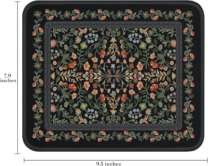 iCasso Aesthetic Small Floral Mouse Pad, Mini Portable Travel Mousepad, Anti-Slip and Comfortable Cloth Mouse Mat 7.9"x9.5" with Stitched Edges for Computer, Laptop, Office, Home(Black)