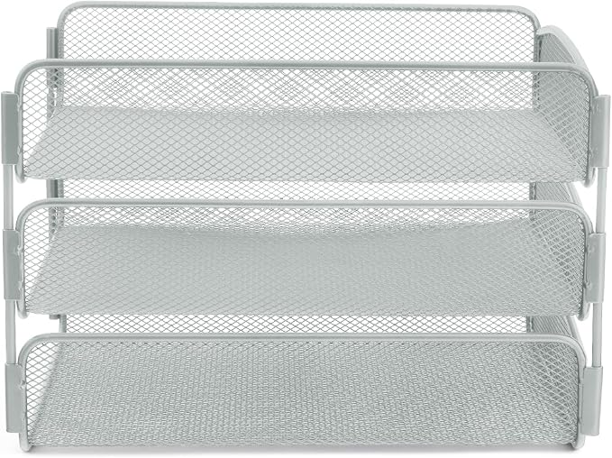 Safco Onyx Desktop Organizer, 3-Tier Paper Tray, Durable Steel Mesh Construction,Silver
