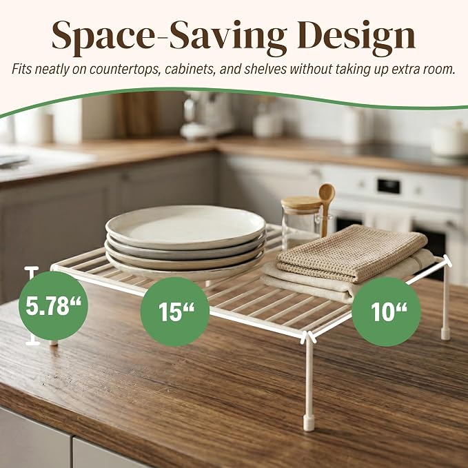Evelots Kitchen Cabinet Wire Shelf Organizer/Rack - 4 Pack Sturdy Large Metal Shelf Risers - Double Your Counter Space - Great for Kitchen, Freezer, Pantry and Bathroom - Rustproof - White