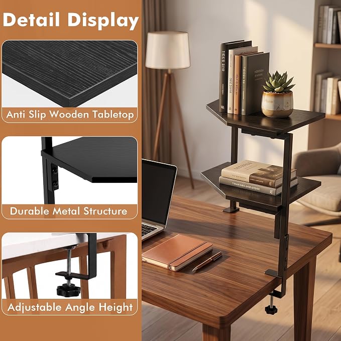2-Tier Corner Clamp On Desk Shelf for Home Office Gaming Room | Adjustable Corner Clamp On Desk Shelf 2-Tier, Above Table Storage Shelves for Small Space Home Office & Gaming Room
