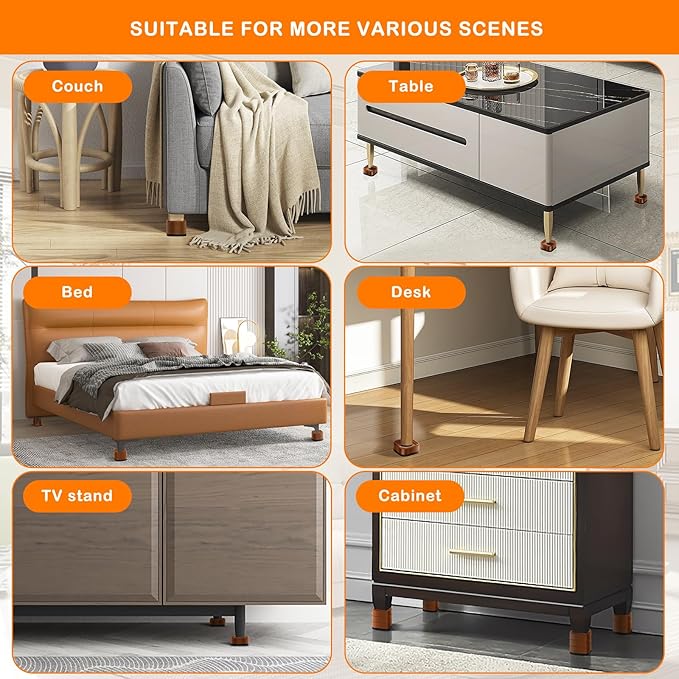 shouwuhho 12 Pack Furniture Risers Adjustable Bed Risers Heavy Duty Lifts Height 1", Square Stackable Bed Risers 1, 2 or 3 Inch for Desk Leg Table Couch Sofa Chair Bed Frame Legs Dorm, Brown