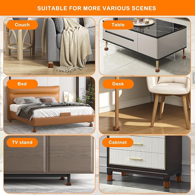 shouwuhho 32 Pack Furniture Risers Adjustable Bed Risers Heavy Duty Lifts Height 1", Square Stackable Bed Risers 1, 2 or 3 Inch for Desk Leg Table Couch Sofa Chair Bed Frame Legs Dorm, Brown