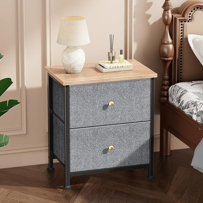 DUMOS Nightstand Set of 2, Bedside Table for Bedroom, Small Dresser | Side/End Table with 2 Fabric Drawers, Storage Cabinet Furniture, 20 Inch Night Stand for Closet, Entryway, Blue 2Pack