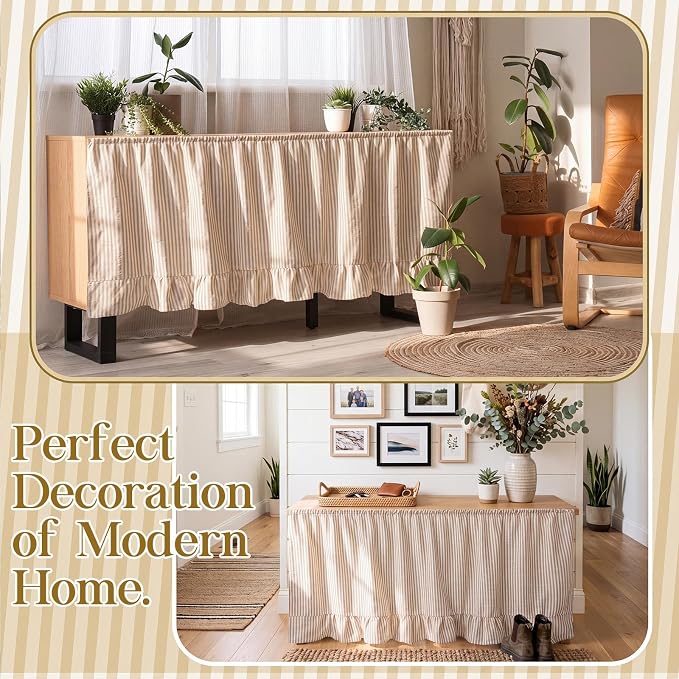 VitalCozy Cabinet Curtain 28" W x 51" L Sink Skirt for Bathroom Kitchen Brown Stripes Ruffles Short Curtain for Home Classroom Farmhouse Rustic Drape Under Desk Privacy Drape for Laundry Room