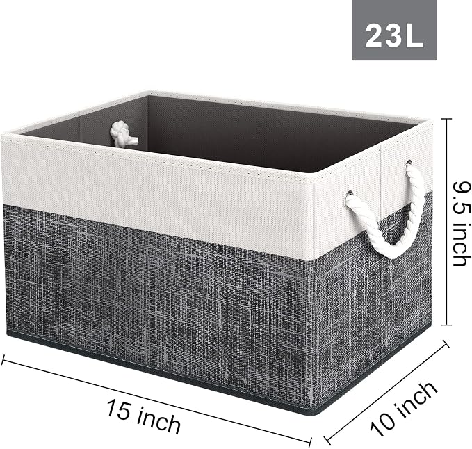 Fab totes Storage Bins 2-Pack, Foldable Storage Baskets for Organizing Toys, Books, Shelves, Closet, Large Storage Box with Rope Handles, Sturdy Organizer Bins, White & Black