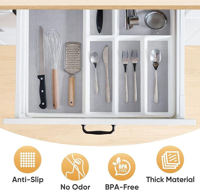 BALEINE Cabinet Liner, 24 in x 30 Ft Drawer and Shelf Liner for Kitchen Cabinets Non-Adhesive, Non-Slip Protect Desks, Cupboard, Drawers, Shelves, Tableware (Gray)