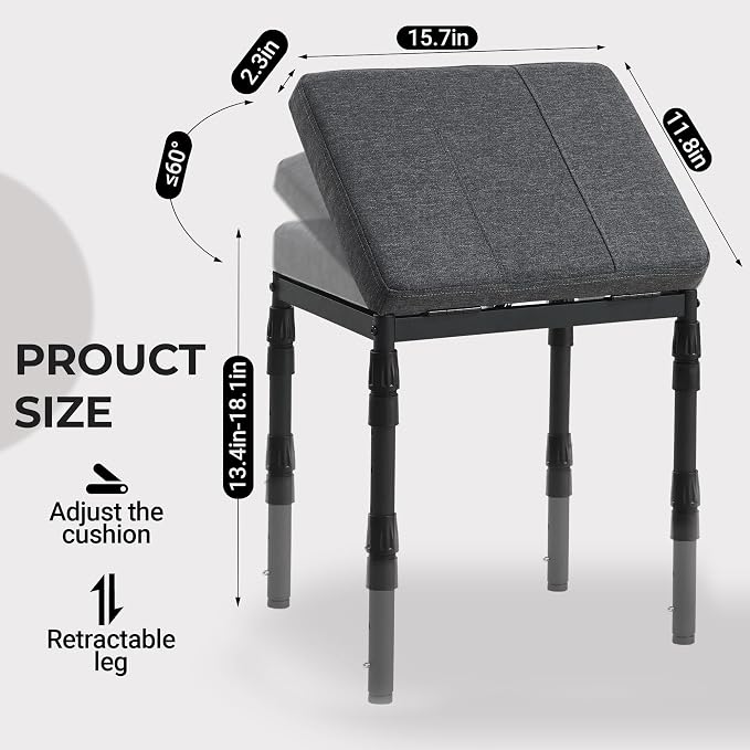 TIOPGHAD Adjustable Ottoman Pouf, 4 Height Position & 60 Degree Tilt Angle Adjustment Footrest Ottomans Footrest Foot Stools Pouffe Footstool for Under Desk for Living Room Home(Carbon Gray)