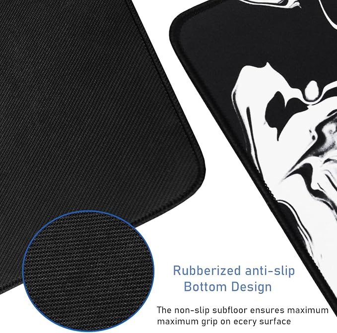 Large Extended Gaming Mouse Pad with Stitched Edges, Durable Non-Slip Natural Rubber Base, Waterproof Computer Keyboard Pad Mat for Esports Pros/Gamer/Desktop/Office/Home - Black White