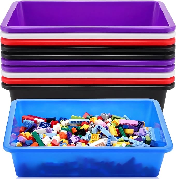 Hoteam 10 Pcs Flat Storage Organizer Tray Bin Paper Tray for Classroom Plastic Stackable File Organizer for School Office Teacher Book Organization(Simple Color,13.78 x 9.84 x 3.15 Inch)
