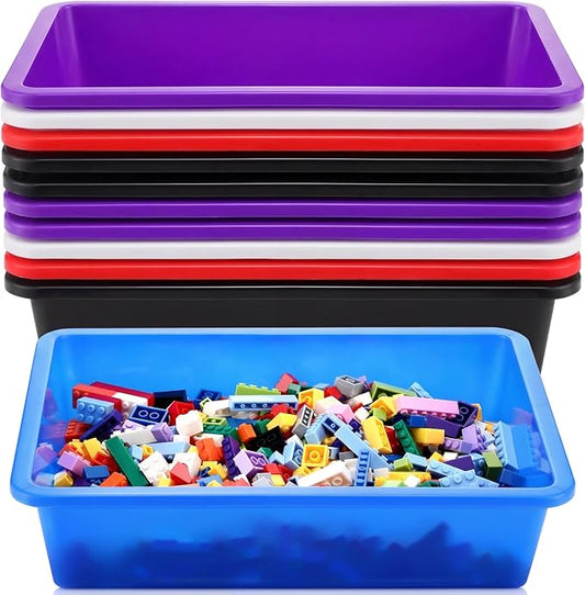 Hoteam 10 Pcs Flat Storage Organizer Tray Bin Paper Tray for Classroom Plastic Stackable File Organizer for School Office Teacher Book Organization(Simple Color,13.78 x 9.84 x 3.15 Inch)