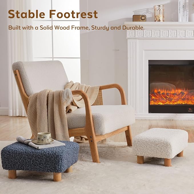 Small Foot Stool Ottoman, Sherpa Footstool Ottoman Foot Rest for Couch, Rectangle Footstools and Ottomans Small for Living Room, Entryway and Bedroom (Navy Blue)