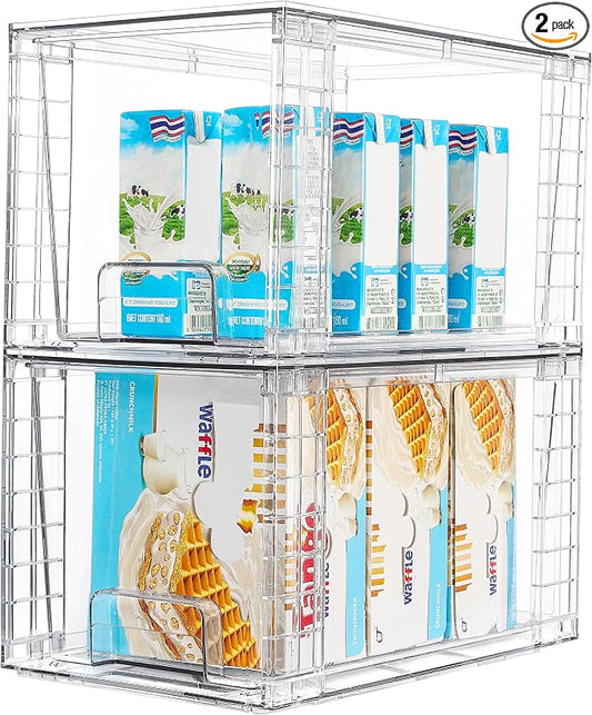 Vtopmart 2Pack Large Stackable Pantry Storage Drawers, Clear Organizer Bins with Handles, Acrylic Drawer Organizers for Kitchen, Pantry, Bathroom Undersink, Cabinet Organization and Storage
