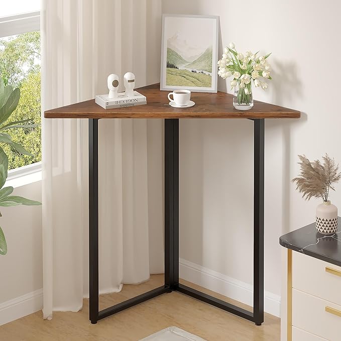 VECELO Ϲоrnеr Shelf, End/Side Tables Ϲоrnеr Computer Desk Storage Shelf for Small Space Triangle Steel Frame Ϲоrnеr Shelves with Metal Frame, Living Room, Bathroom, Brown 31.1"