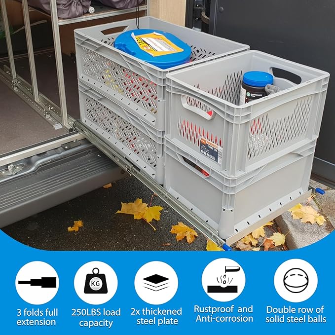 YENUO Heavy Duty Locking Drawer Slides Full Extension Runners with Lock 12 14 16 18 20 22 24 26 28 30 32 34 36 38 40 Inch Side Mount Ball Bearing Rails Track Glides 195 Lbs 1 Pair(W:53mm, 32 Inch)