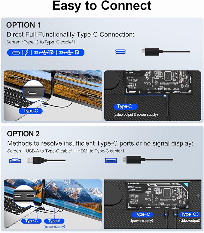 ZUMWALT 15.6" Laptop Screen Extender, 1080P FHD Detachable Laptop Monitor Extender, Dual Monitor for 13-17" Laotop, Plug and Play Portable Monitor Compatible with Mac/Windows/Android/Chrome/PS5