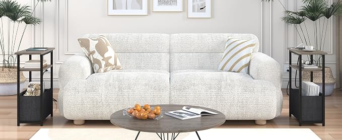 sthmec Narrow Side Table with Charging Station, Small End Table for Small Spaces, Skinny Nightstands with Storage Basket, 3 Tier Sofa Couch Bedside Tables for Living Room,Bedroom, Grey