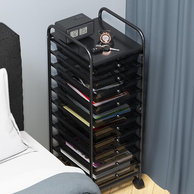 Simple Houseware Utility Cart with 10 Drawers Rolling Storage Art Craft Organizer, Black