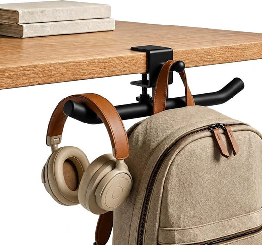 Desk Hook for Bag, Adjustable Purse Hook for Table (1-4cm/0.39-1.45in), Heavy Duty Carbon Steel Backpack Hanger, 80lb Capacity Clamp-On Bag Holder for Office, Classroom, Cafe, Home, and Gaming (Black)